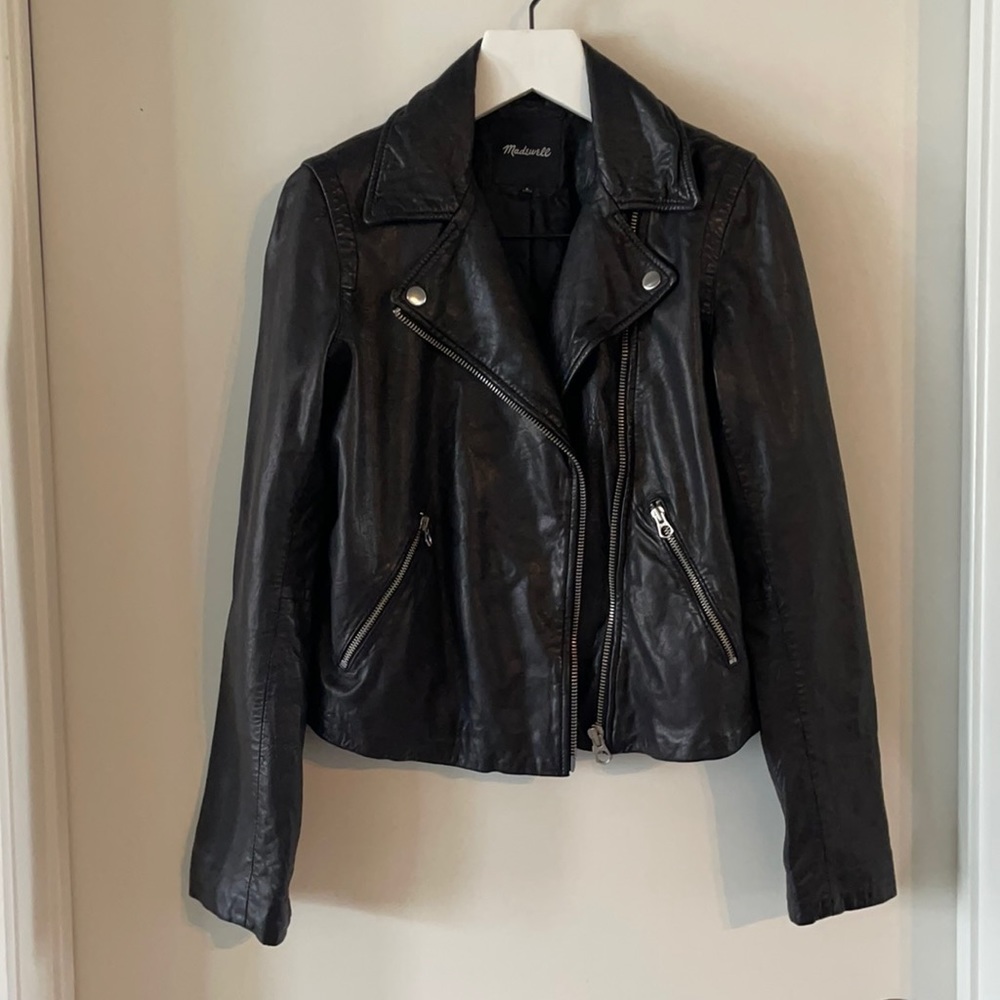 AS NEW: Madewell The Washed Leather Motorcycle Black Jacket